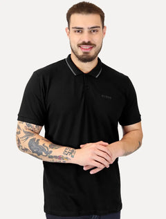 Polo Guess Masculina Piquet Silk Linear Grey Friso Preta