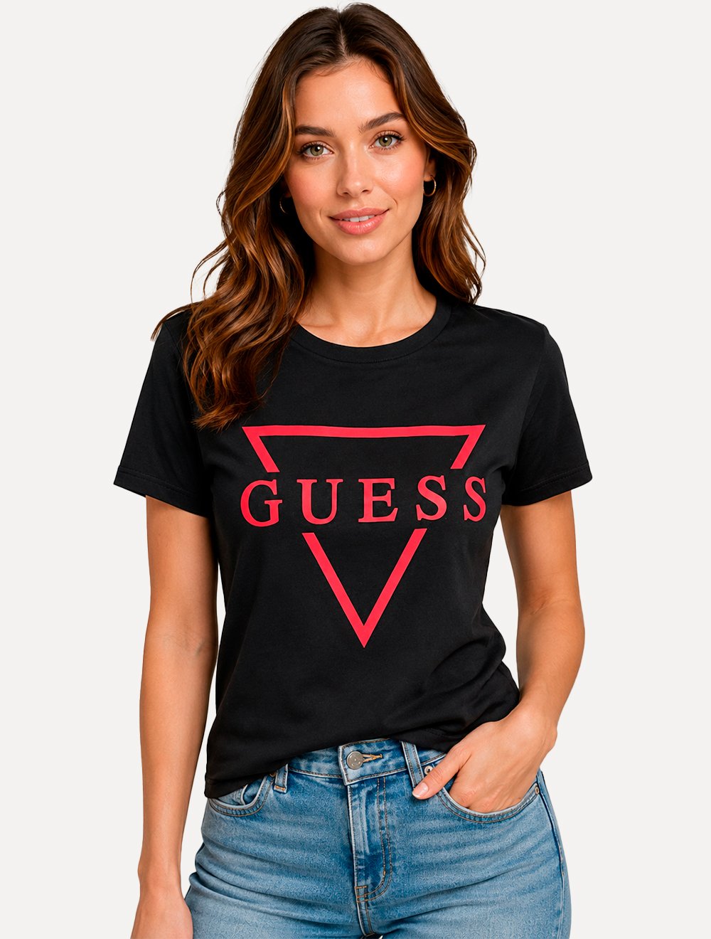Camiseta Guess Feminina Bust Logo Preta