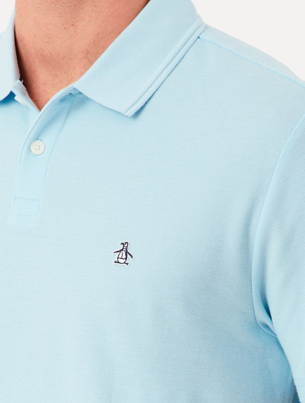 Polo Original Penguin Masculina Piquet Lisa Patch Azul Claro