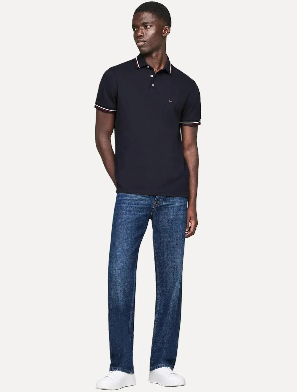 Polo Tommy Hilfiger Masculina Slim Tipped Collar Azul Marinho