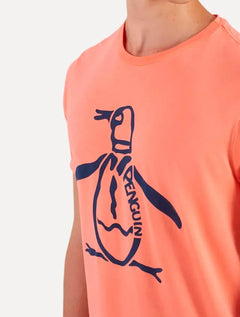 Camiseta Original Penguin Masculina Big Mascot Logo Laranja Coral