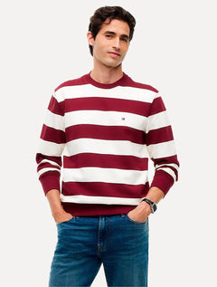 Moletom Tommy Hilfiger Masculino Crewneck Essential Terry Cáqui Claro/Bordô