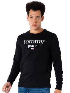Moletom Tommy Jeans Masculino Regular Crewneck Modern Corp Logo Preto