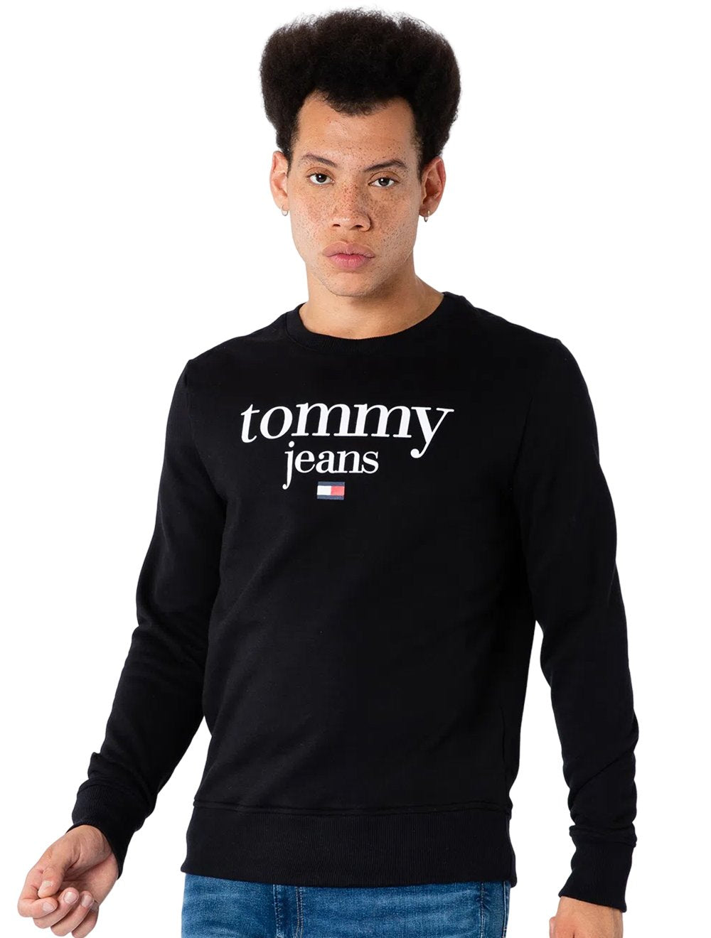 Moletom Tommy Jeans Masculino Regular Crewneck Modern Corp Logo Preto
