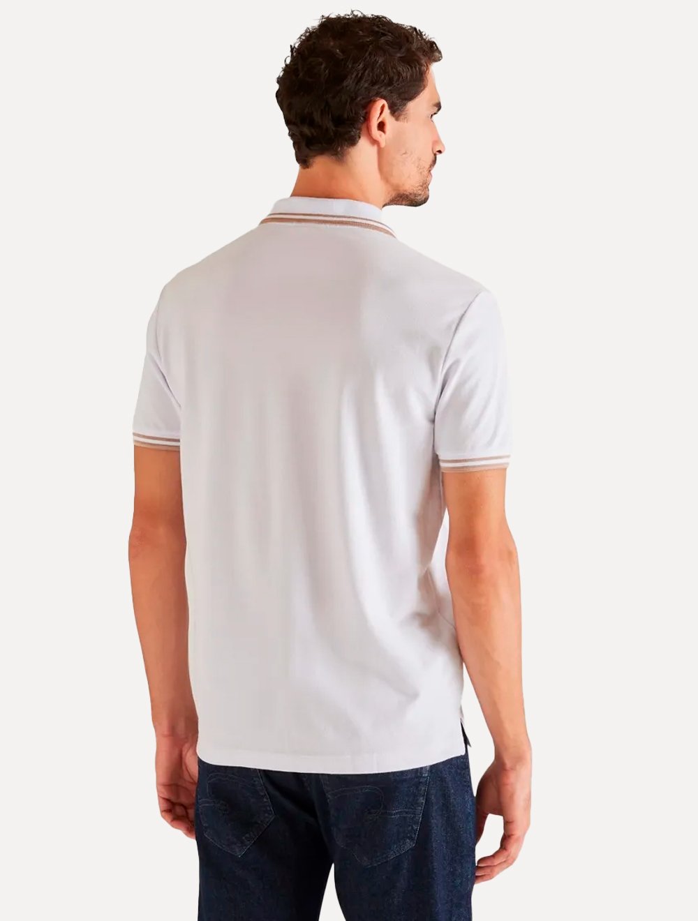 Polo Reserva Masculina Regular Piquet Friso Rajado Branca