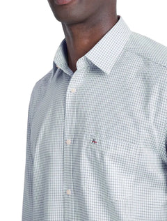 Camisa Aramis Masculina Regular Tricoline Micro Xadrez Branca/Azul Índigo