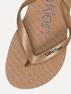 Chinelo Calvin Klein Swimwear Silk Basic Navy Logo Cáqui Médio
