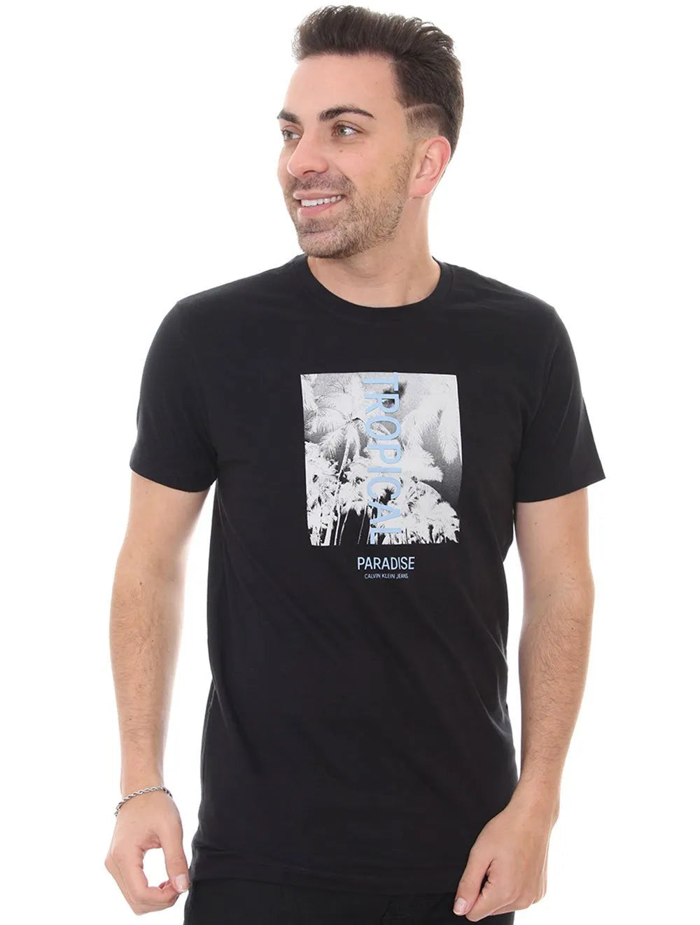 Camiseta Calvin Klein Jeans Masculina Tropical Paradise Preta