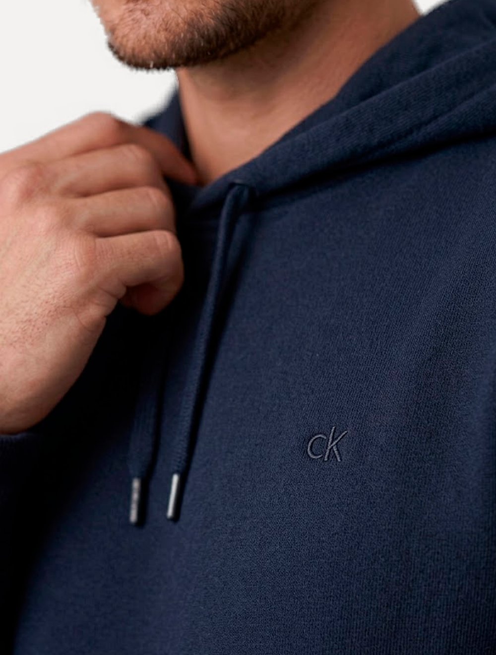 Casaco de Moletom Calvin Klein Hood CK Logo Embroidered Azul Marinho