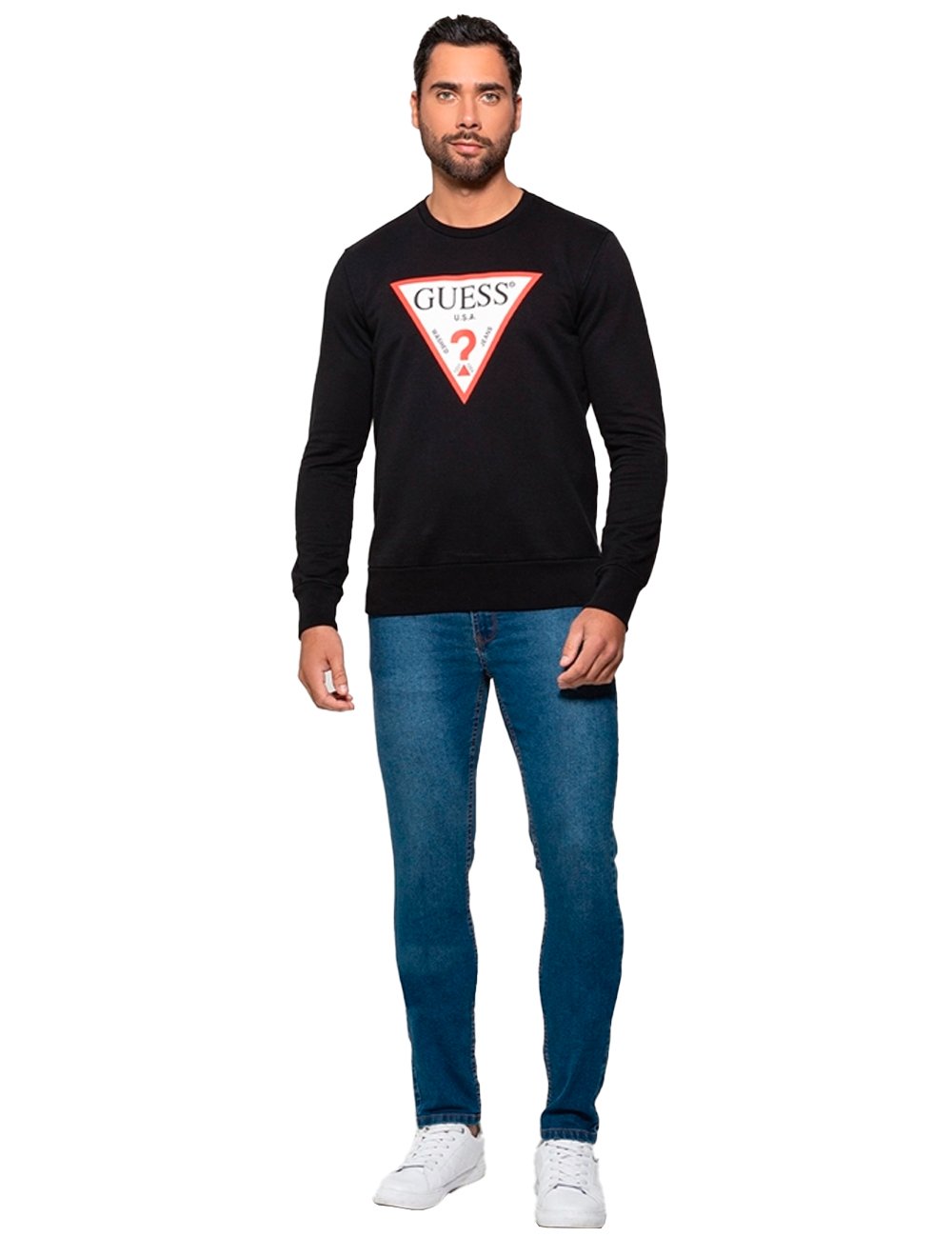 Moletom Guess Masculino Crewneck Triangle Logo Preto