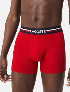 Cueca Lacoste Trunk Boxer Iconic Tricolor Marinho/Vermelha/Chumbo Pack 3UN