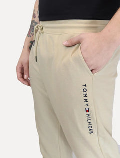 Calça Tommy Hilfiger Masculina Moletom Track Drawstring Vertical Logo Creme