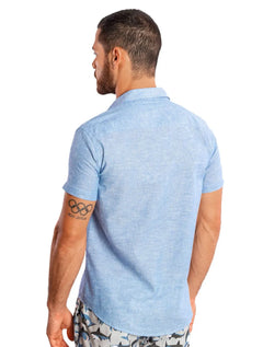 Camisa Sergio K Masculina Manga Curta Regular Linho Casual Azul Mescla
