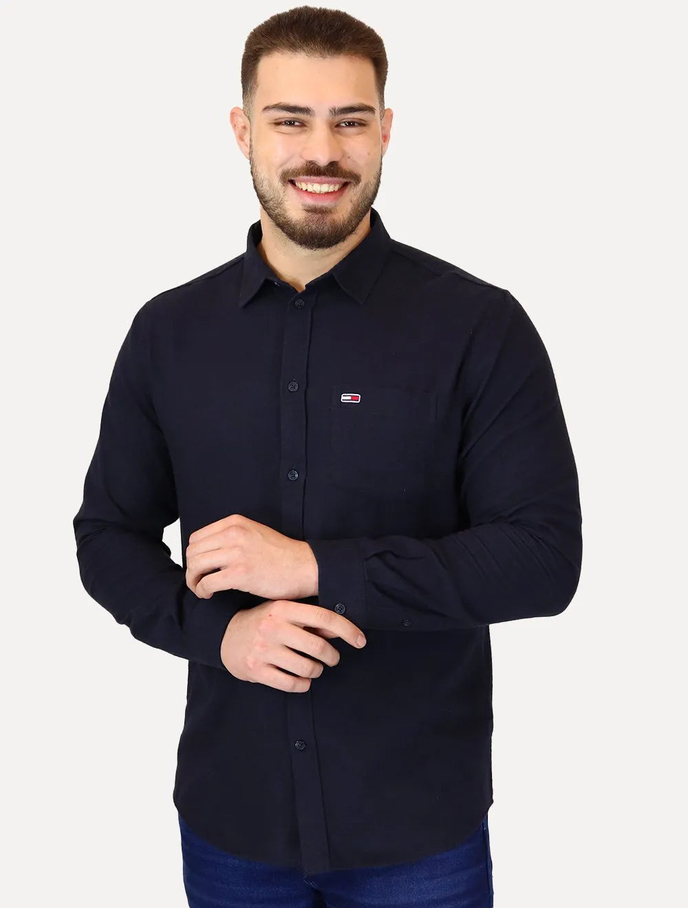 Camisa Tommy Jeans Masculina Regular Flannel Azul Marinho
