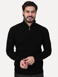 Suéter Dixen Masculino Tricot Straights Half-Zip Gola Alta Preto