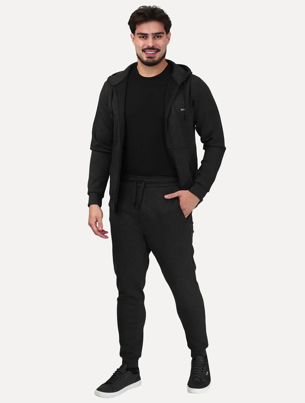 Conjunto Dixen Agasalho com Zíper Frontal Bolso Canguru Preto