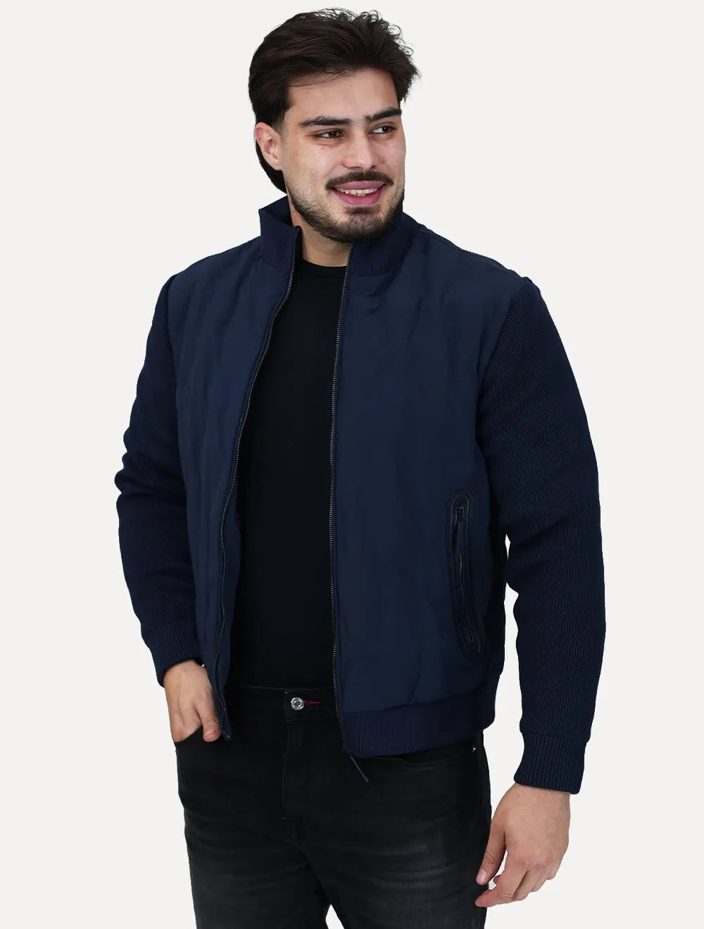 Jaqueta Dixen Masculina Nylon Manga Ribana Pocket Zip Azul Marinho