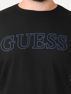 Camiseta Guess Masculina Outline Blue Logo Preta