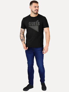 Camiseta Guess Masculina Los Angeles Triângulo Rubber Preta