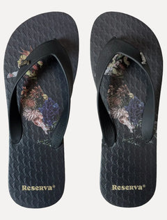 Chinelo Reserva Masculino Pica-Pau Flores Preto