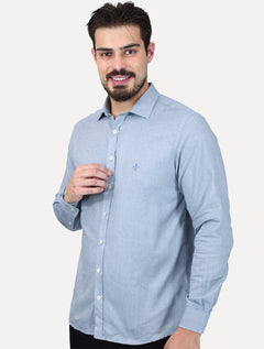 Camisa Dudalina Masculina Slim Fit Superfine Cotton Azul Mescla