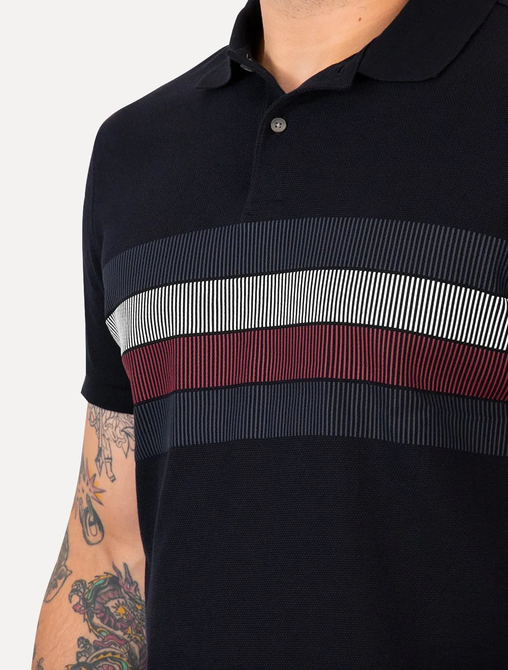 Polo Tommy Hilfiger Masculina Regular Shadow Global Stripe Azul Marinho