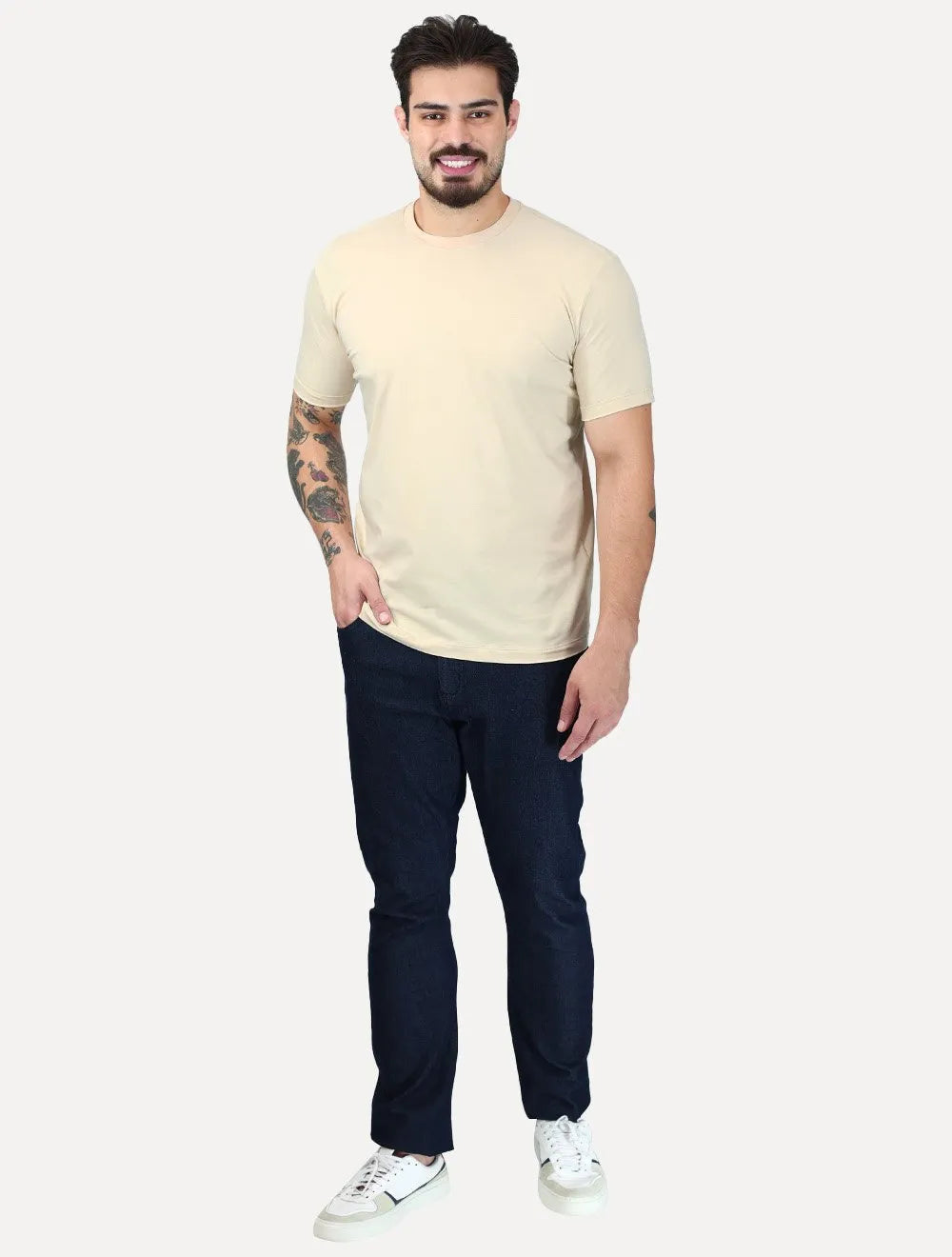 Camiseta K&J Black Premium Egípcio Flex Slim Caqui Claro