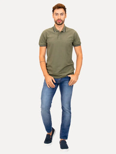 Polo Aramis Masculina Piquet Duplo 6 Frisos Verde Sálvia