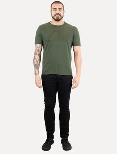 Camiseta Ellus Masculina Maxi Logo Classic Brush Verde Floresta