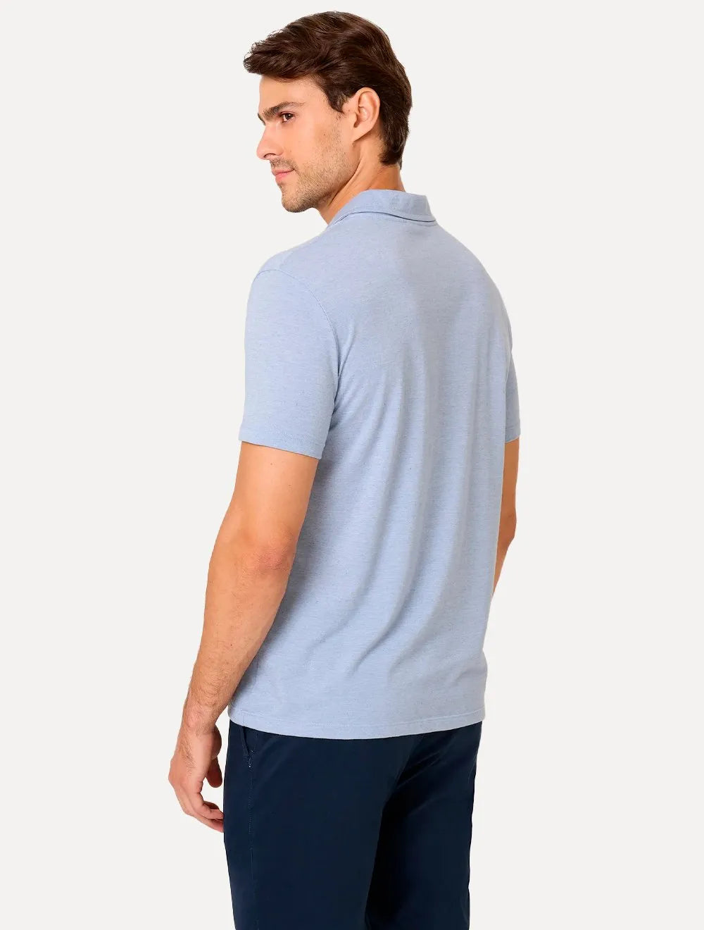 Polo Dudalina Masculina Malha Cotton Linho Azul Escuro
