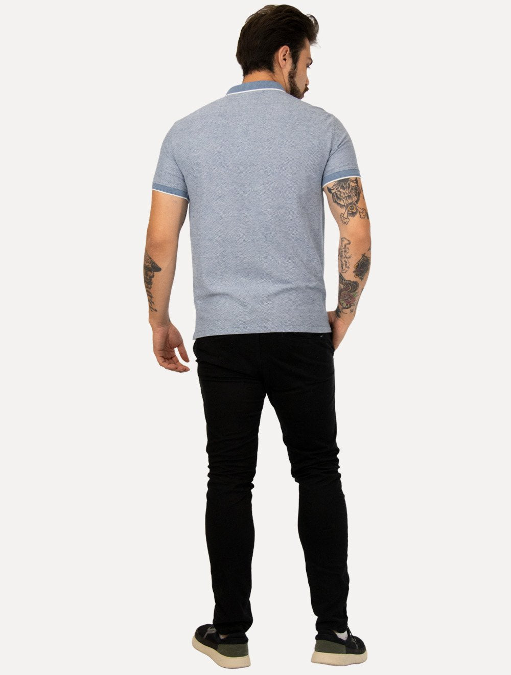 Polo Dudalina Masculina Malha Favo Linho Azul Escuro