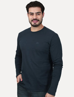 Camiseta K&J Masculina Manga Longa Premiun Suedine Egípcio Azul Marinho
