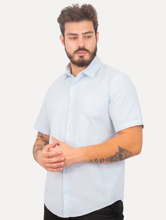 Camisa John John Masculina Regular Manga Curta Marc Linen Blend Azul Claro