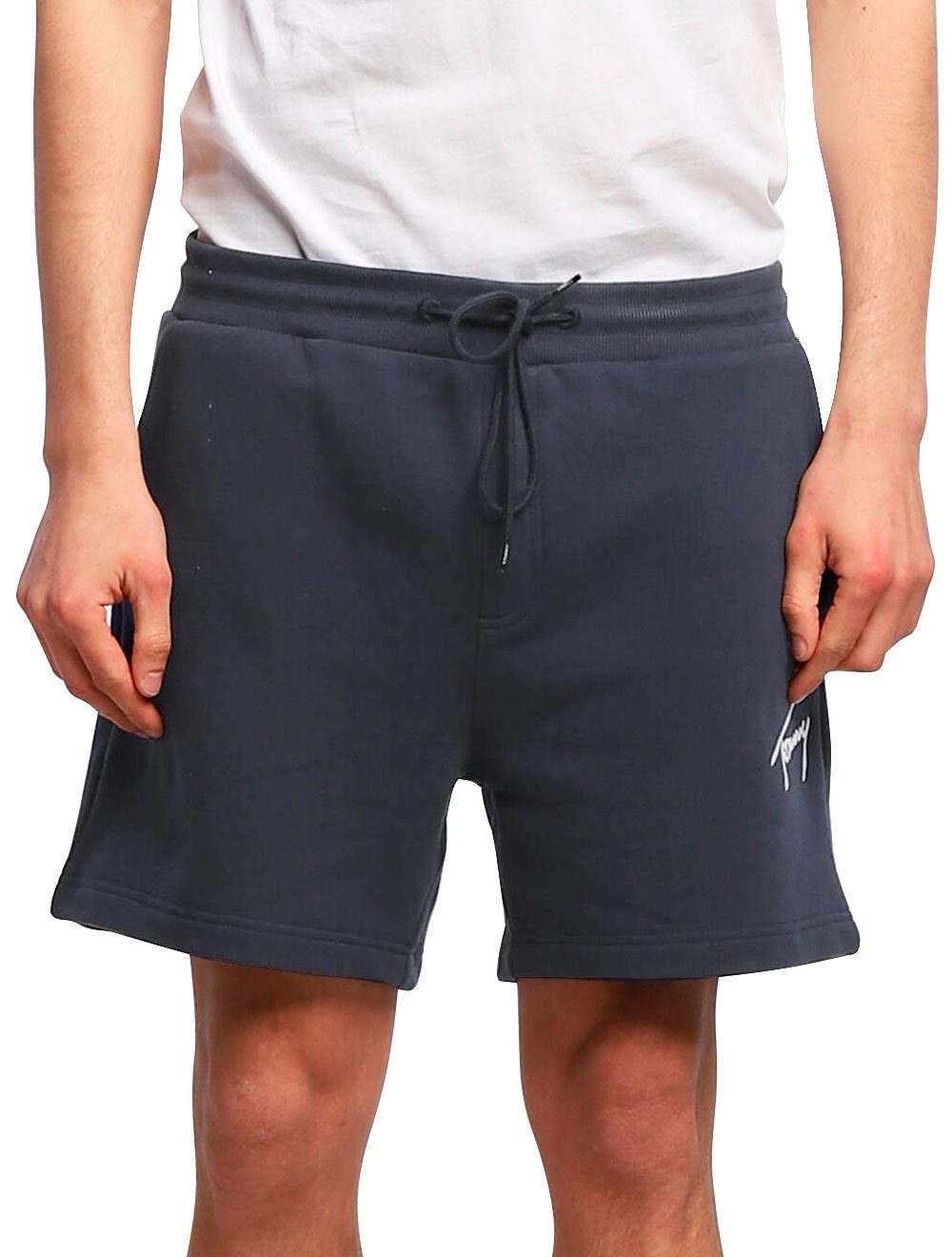 Bermuda Tommy Jeans Masculina Moletom Embroidered Signature Azul Marinho