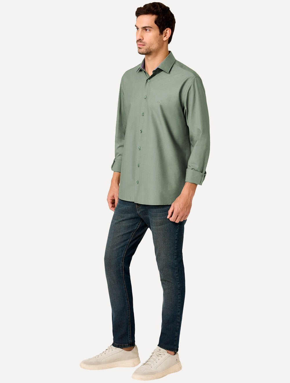 Camisa Dudalina Masculina Comfort Superfine Cotton Mono Logo Verde Claro 