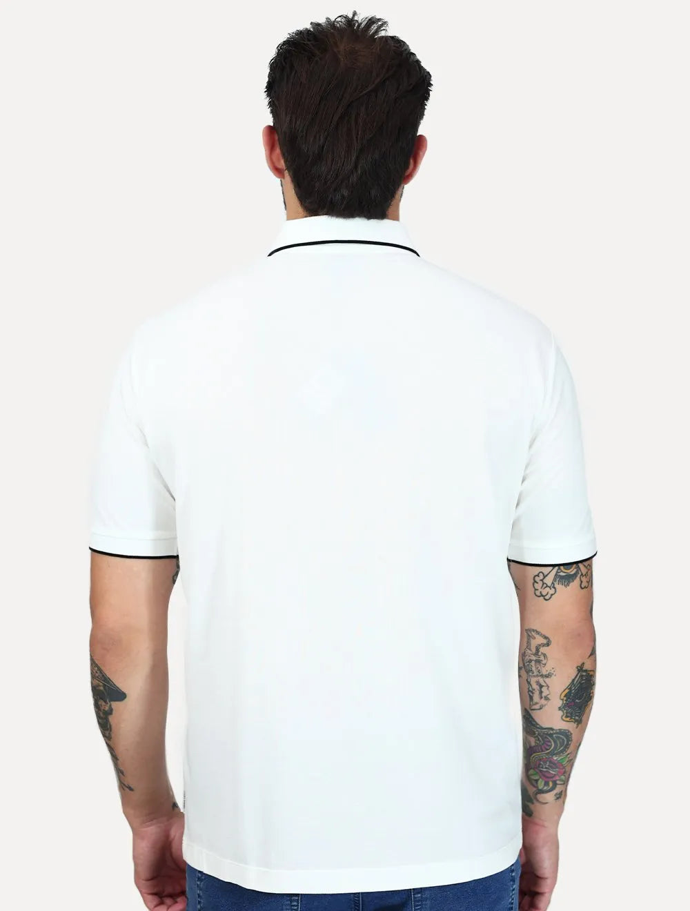 Polo Armani Exchange Masculina Regular Fit Dark Logo Icon AX Off White