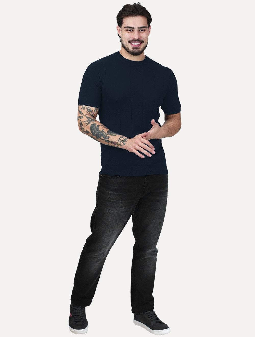 Camiseta Dixen Masculina Tricot Manga Curta Gola Careca Azul Marinho