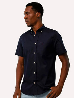Camisa Tommy Hilfiger Masculina Manga Curta Regular Core Oxford Azul Marinho