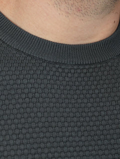 Suéter Dixen Masculina Tricot Manga Longa Frente Texturizada Cinza