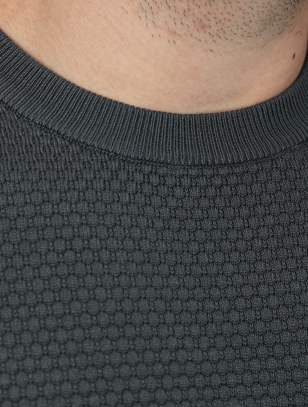 Suéter Dixen Masculina Tricot Manga Longa Frente Texturizada Cinza