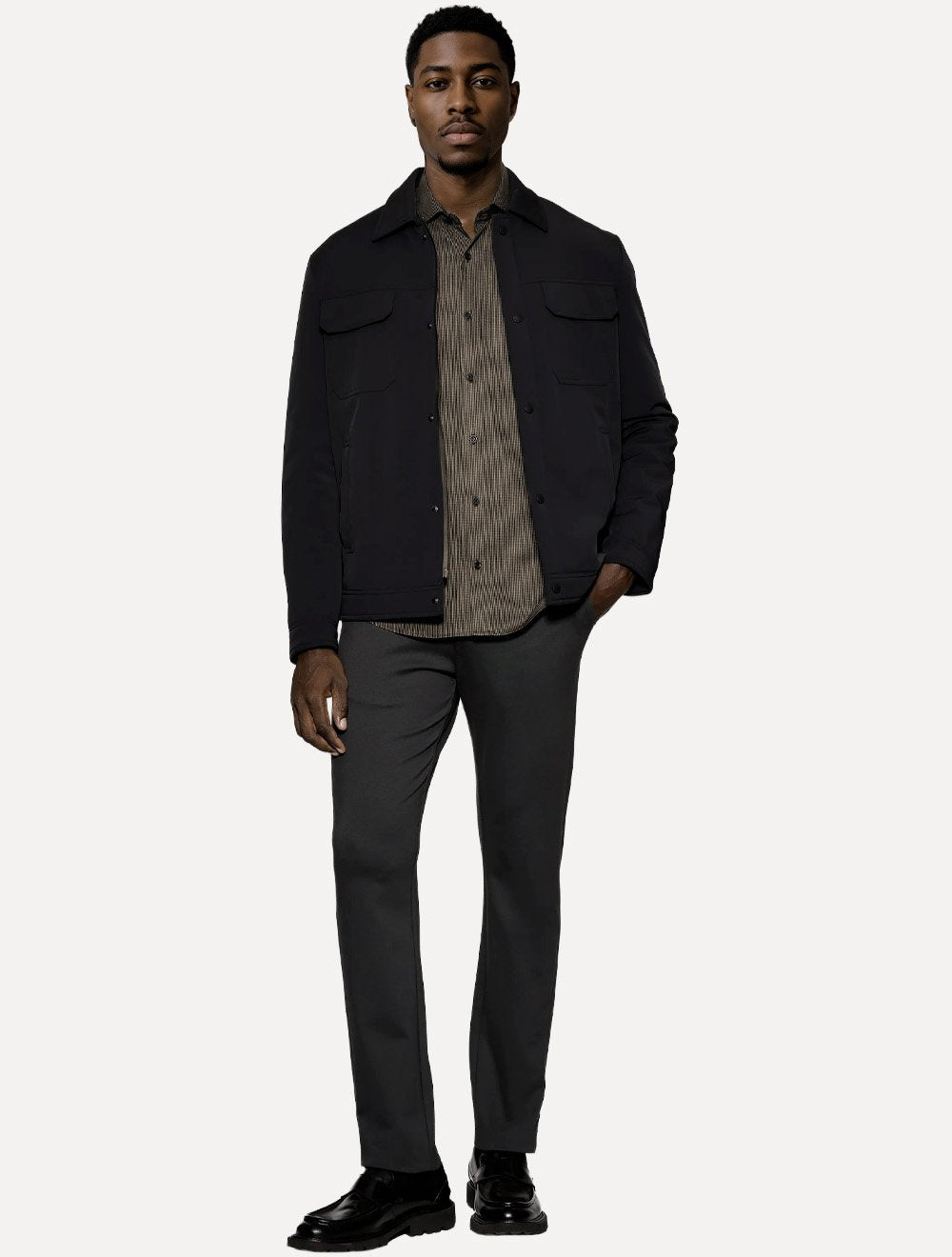 Camisa Aramis Masculina Manga Longa Mini Xadrez Preto Com Cáqui