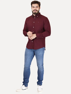 Camisa Tommy Hilfiger Masculina Regular THFlex Poplin Bordô