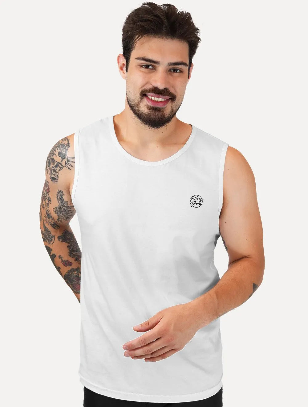 Regata King & Joe Masculina Logomania Circle Script Peito Branco