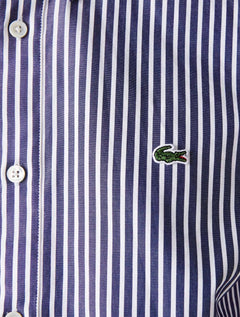 Camisa Lacoste Masculina Regular Striped Cotton Azul Marinho/ Branca