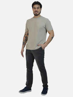 Calça Aramis Masculina Chino Sarja Classica Button Chumbo