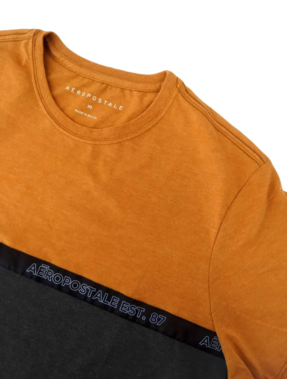 Camiseta Aeropostale Masculina Colorblock Chest Tape Mostarda/Grafite Mescla