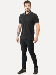 Polo Guess Masculina Piquet Outline Triangle Grey Frieze Preta