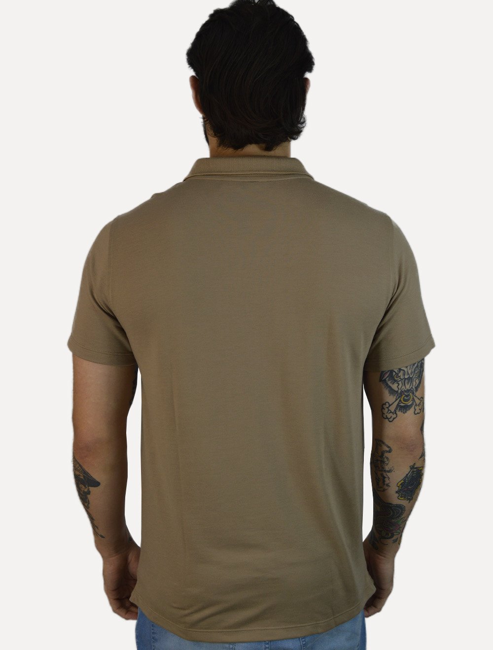 Polo Dudalina Masculina Malha Gola Friso Binada Cáqui