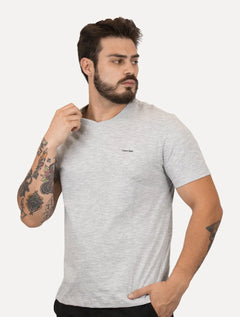 Camiseta Calvin Klein Masculina V-Neck Logo Flamê Cinza Mescla