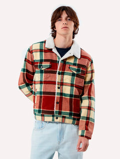 Jaqueta Levis Jeans Masculina Trucker Xadrez Tipo III Sherpa Cáqui Marrom